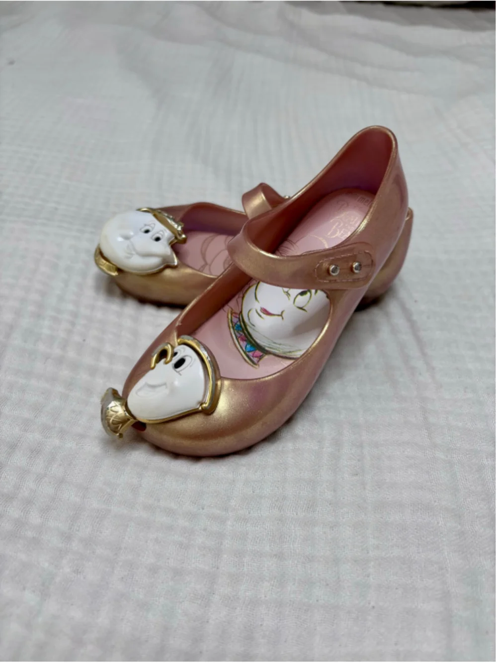 Girls Mini Melissa Gold Pink Beauty & The Beast Mary Jane Shoes 9 (Toddler Girl)
